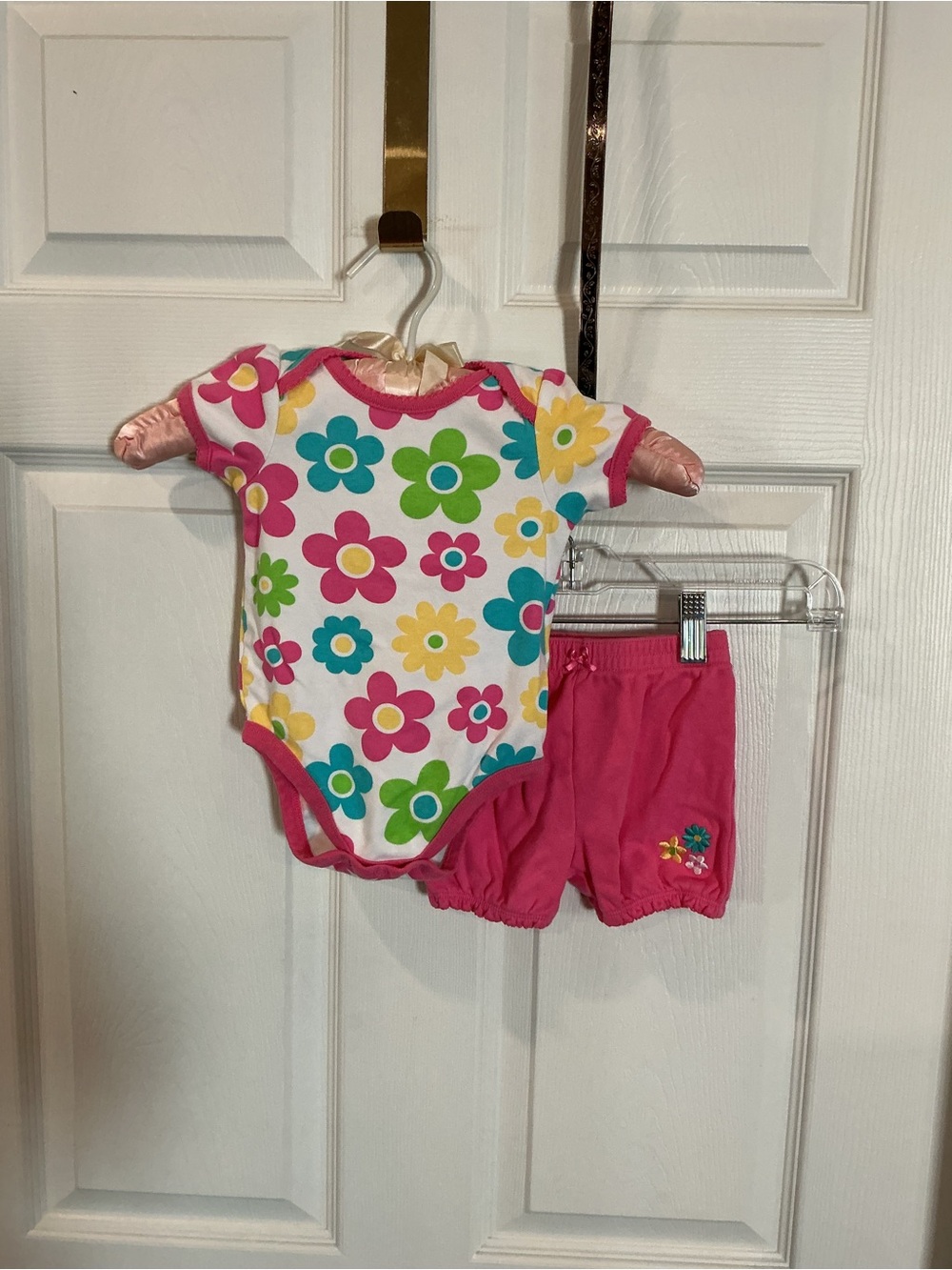 small wonders Floral Short Sleeve Onesie and Pink Shorts Set